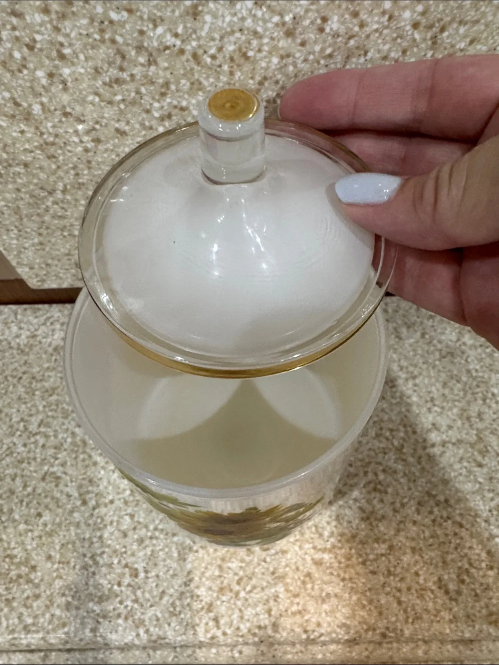 MCM Lidded Apothecary Jar Yellow Daisies  Frosted Glass